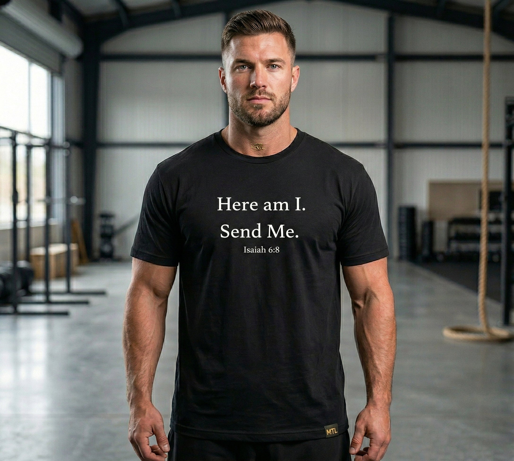 Here Am I "Send Me" Tee — Christian Warrior Isaiah 6:8 Faith T-Shirt