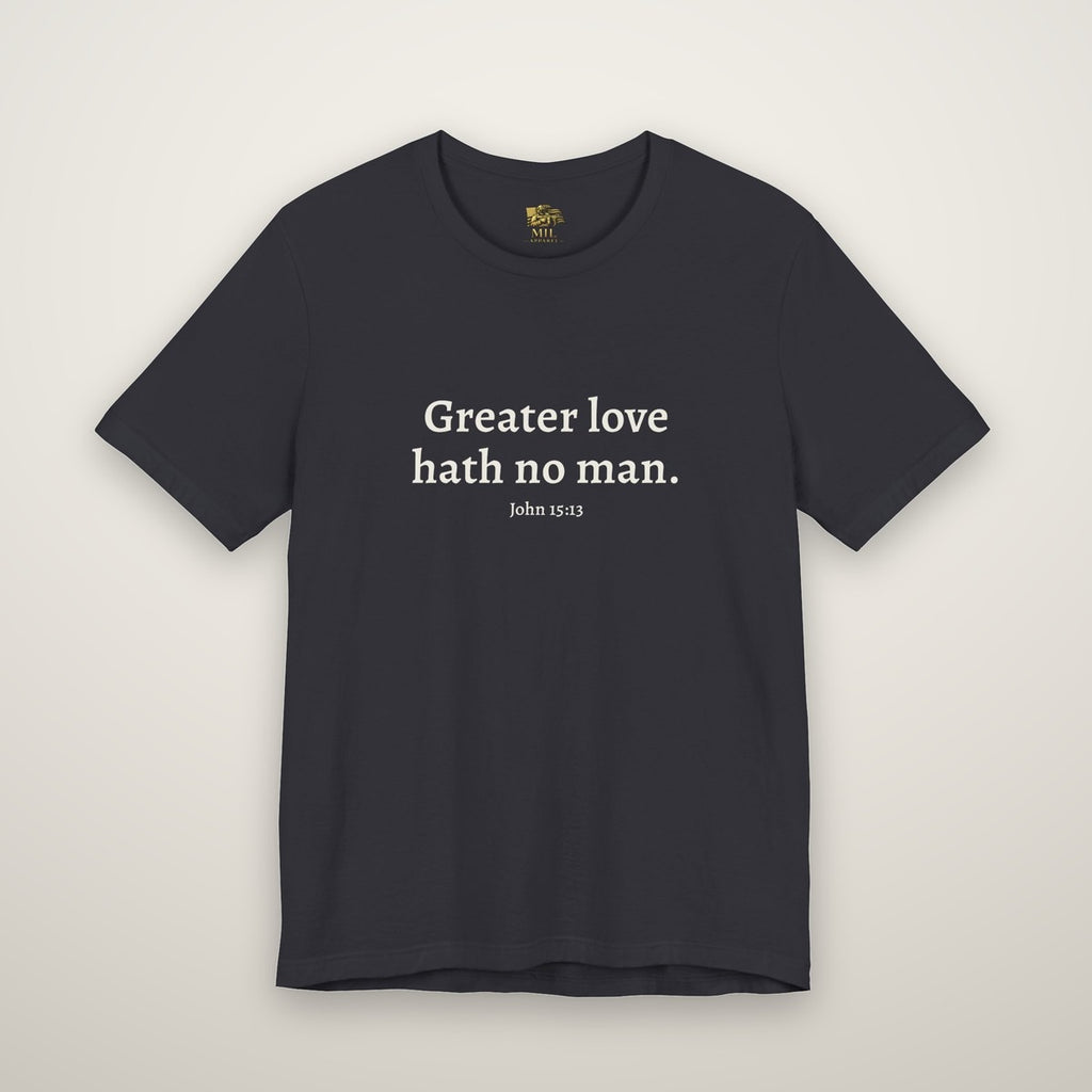 John 15:13 tee in dark grey, front