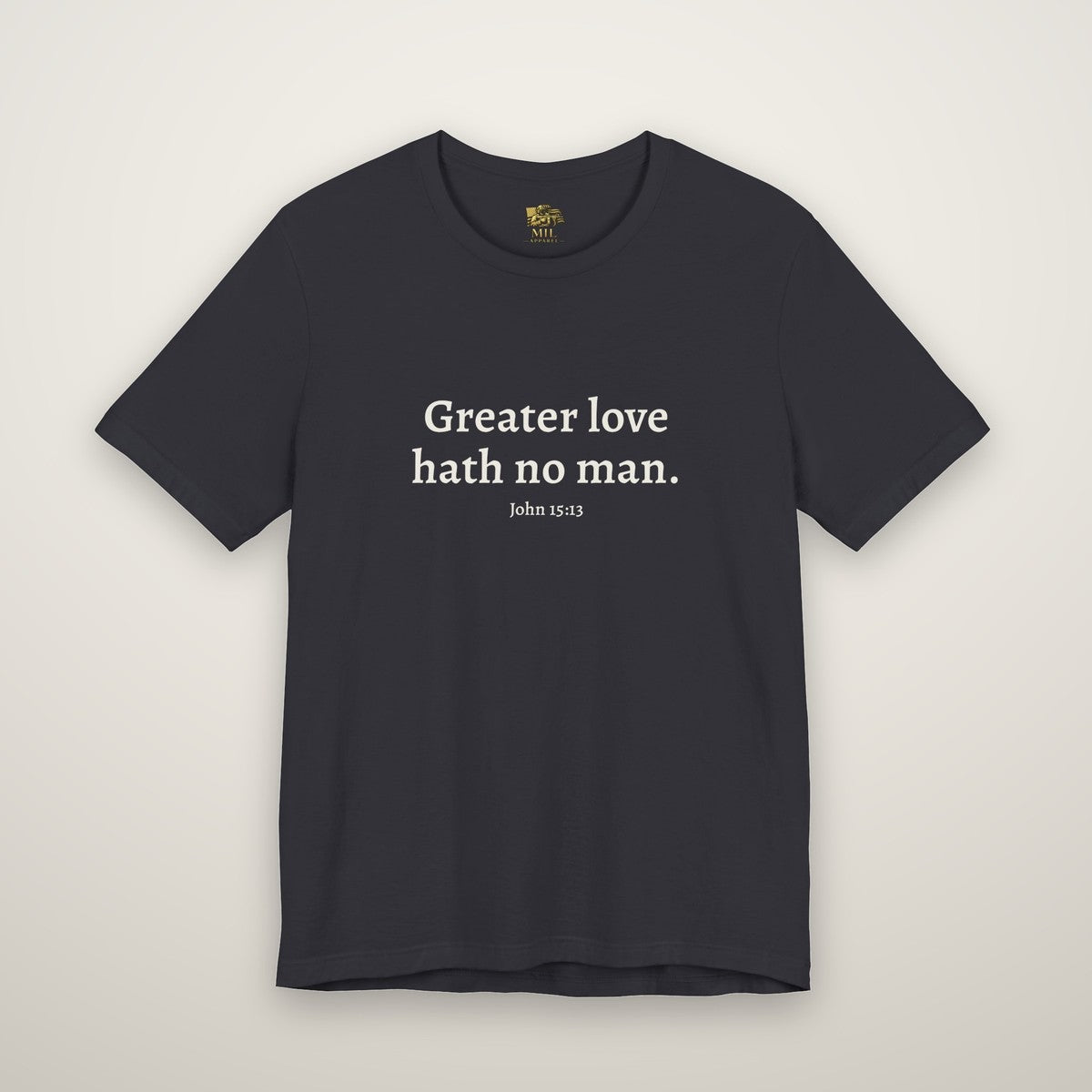 John 15:13 tee in dark grey, front