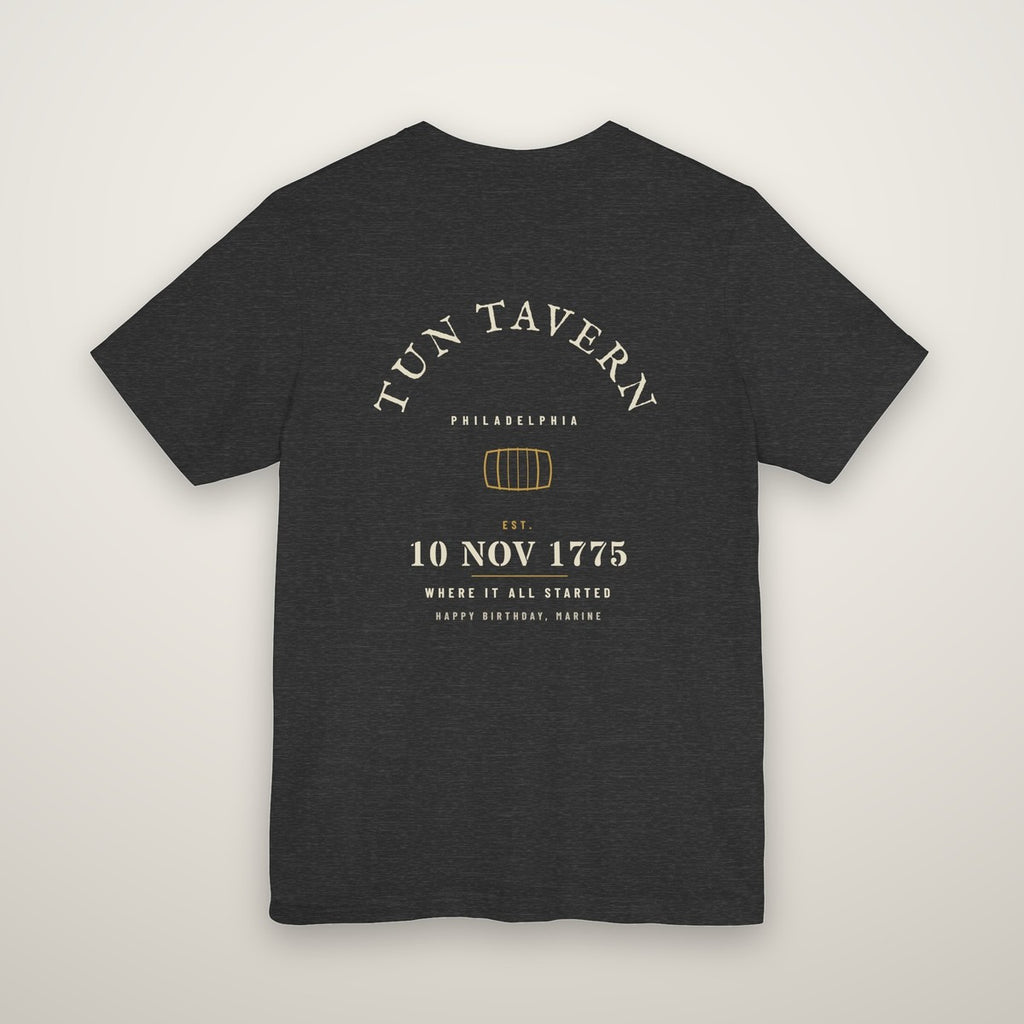 Back print: Tun Tavern, Philadelphia, est. 10 Nov 1775, where it all started