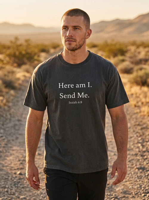 Here Am I "Send Me" Tee — Christian Warrior Isaiah 6:8 Faith T-Shirt
