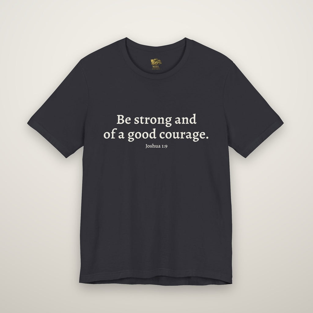Joshua 1:9 tee in dark grey, front