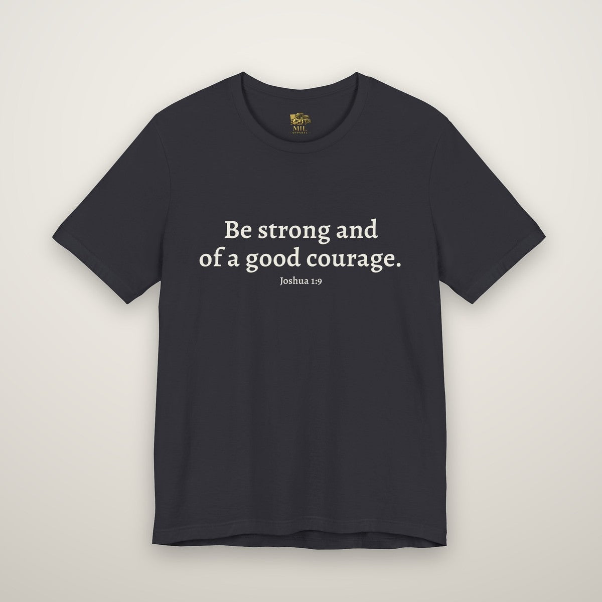 Joshua 1:9 tee in dark grey, front