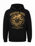 Guardian Angel Hoodie - Front - Black Air Force pararescue hoodie with gold freefall parachutist and GUARDIAN ANGEL print