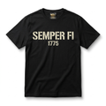 Semper Fi Tee — black premium cotton t-shirt with cream stencil typography