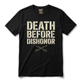 Death Before Dishonor Tee — black tee with bold cream tactical typography