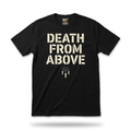 Death from Above Tee — black tee with bold cream military stencil typography