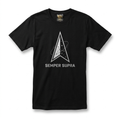 Space Force Delta Tee — black tee with stylized silver delta and SEMPER SUPRA typography