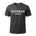 Veteran Tee — charcoal heather grey tee with single cream VETERAN typography