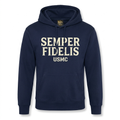USMC Semper Fi Hoodie — navy blue heavyweight pullover with cream Semper Fidelis typography