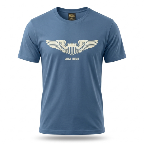Air Force Wings Tee — Air Force blue tee with stylized cream aviator pilot wings
