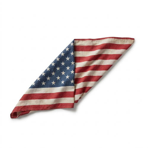 American Flag Bandana — folded cotton bandana with American flag pattern