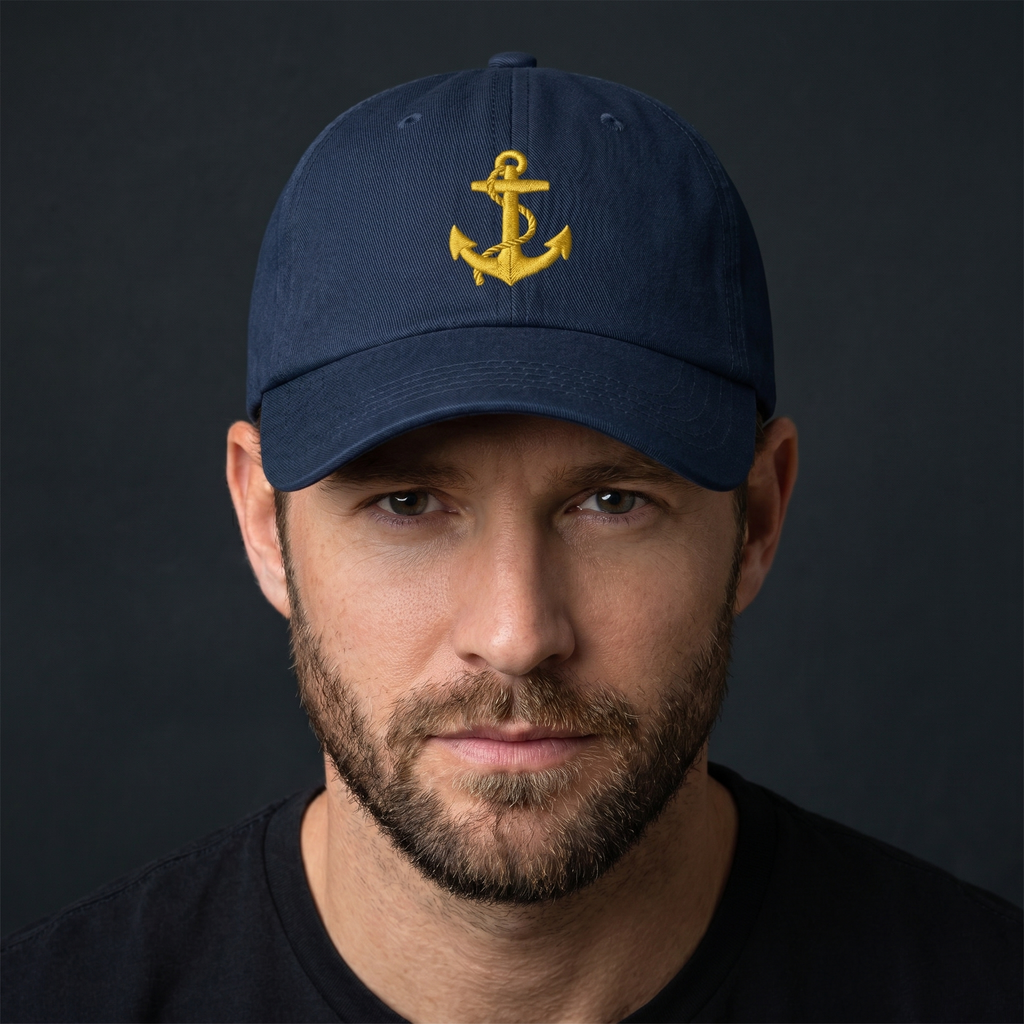 Navy Anchor Cap - on-model hero
