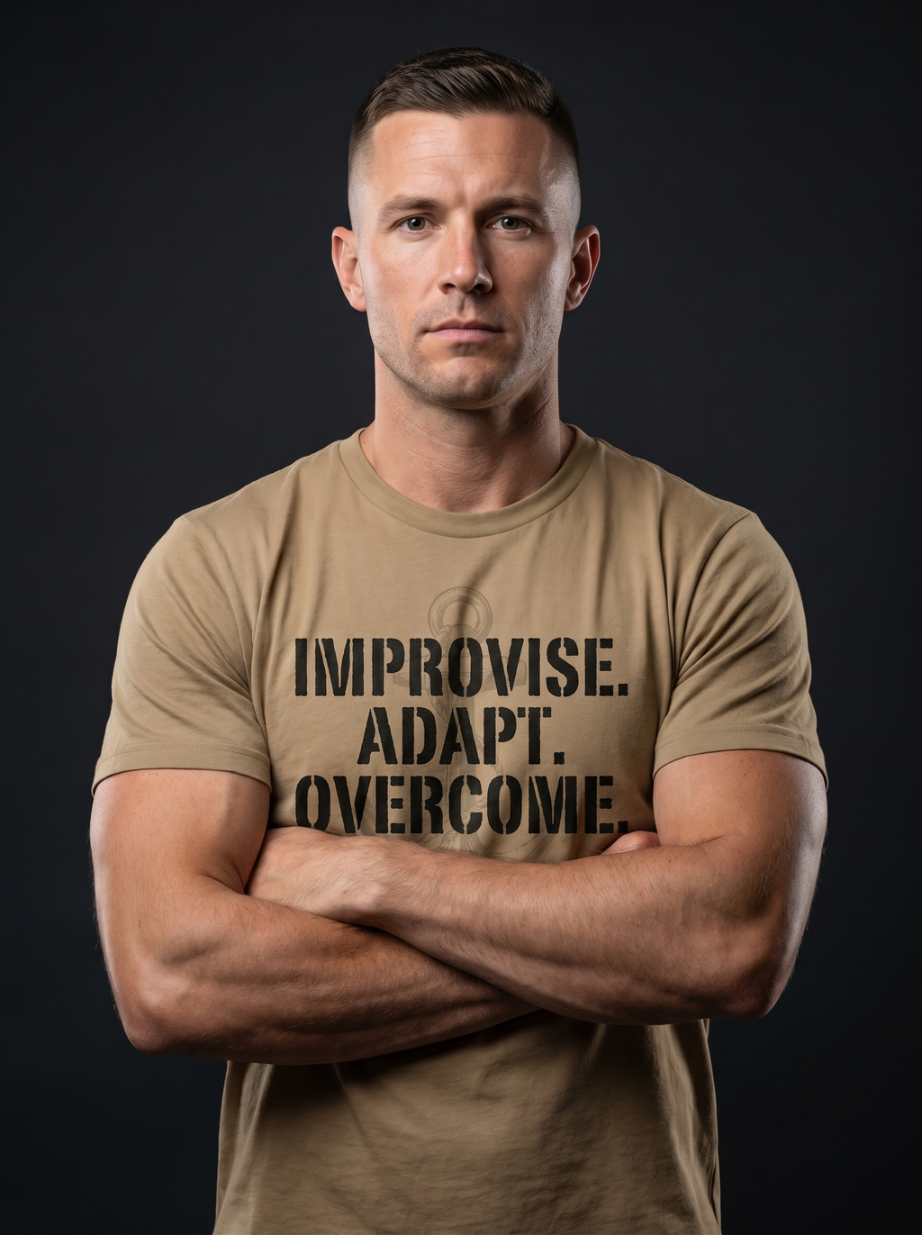 Improvise Adapt Overcome Tee - on-model hero