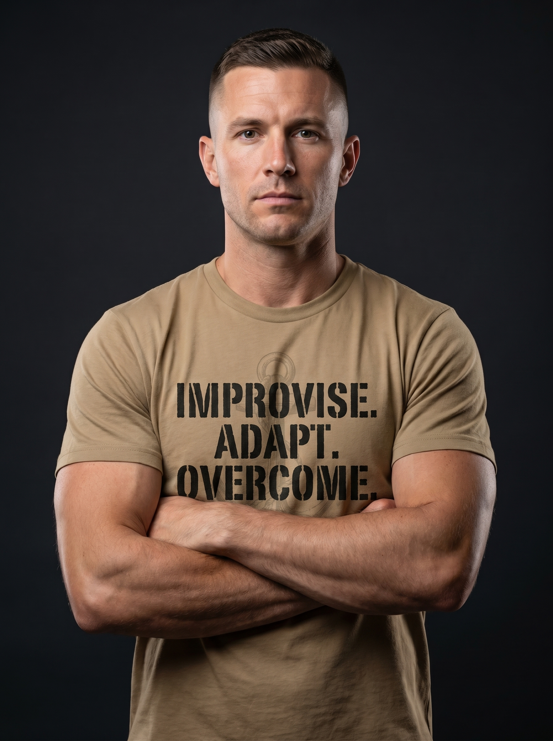 Improvise Adapt Overcome Tee - on-model hero