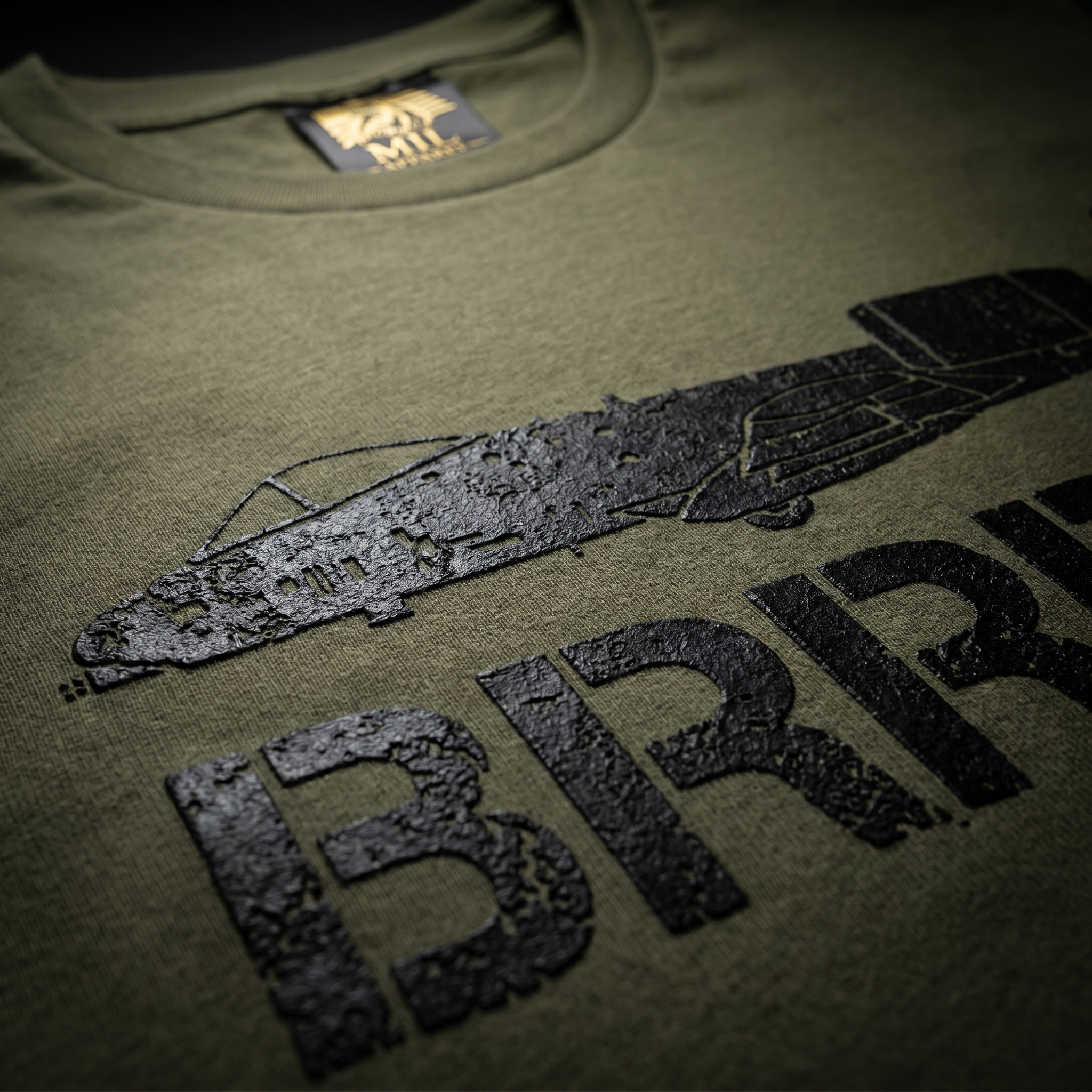 A-10 Warthog Tee - design detail macro close-up of BRRRRT graphic