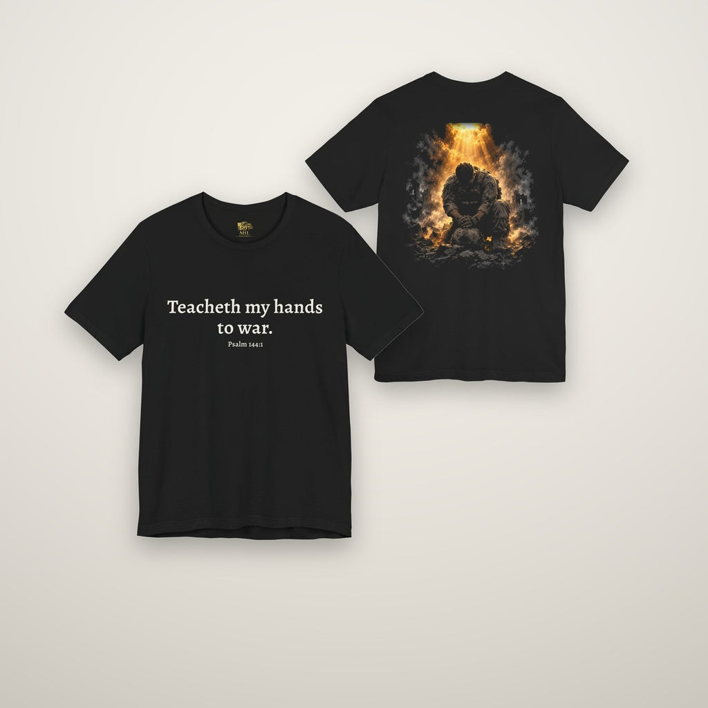 Psalm 144:1 tee in black, front and back