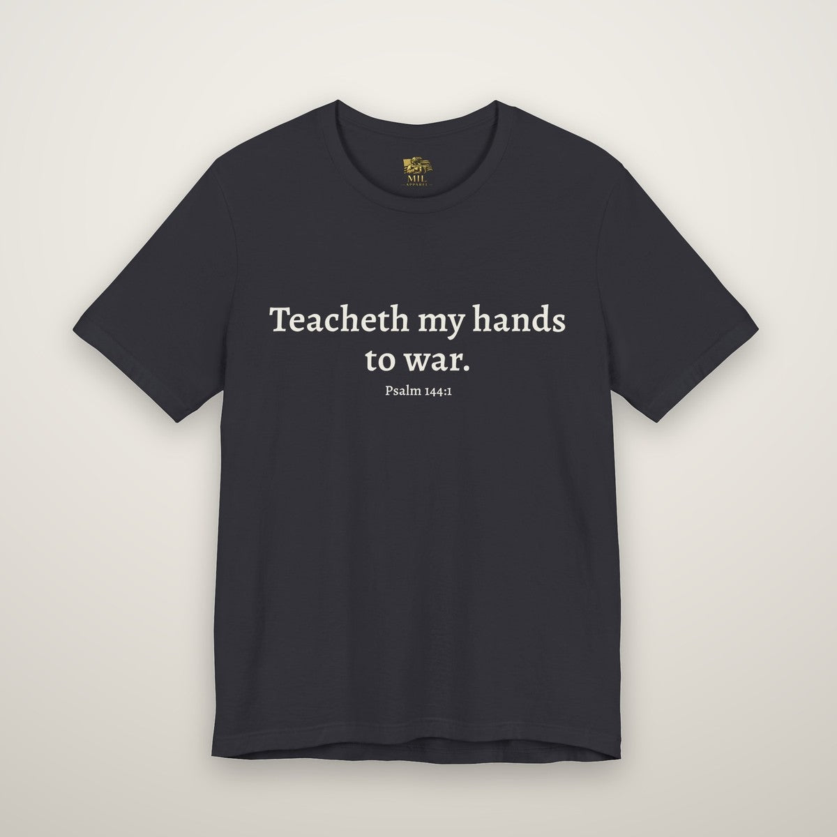 Psalm 144:1 tee in dark grey, front