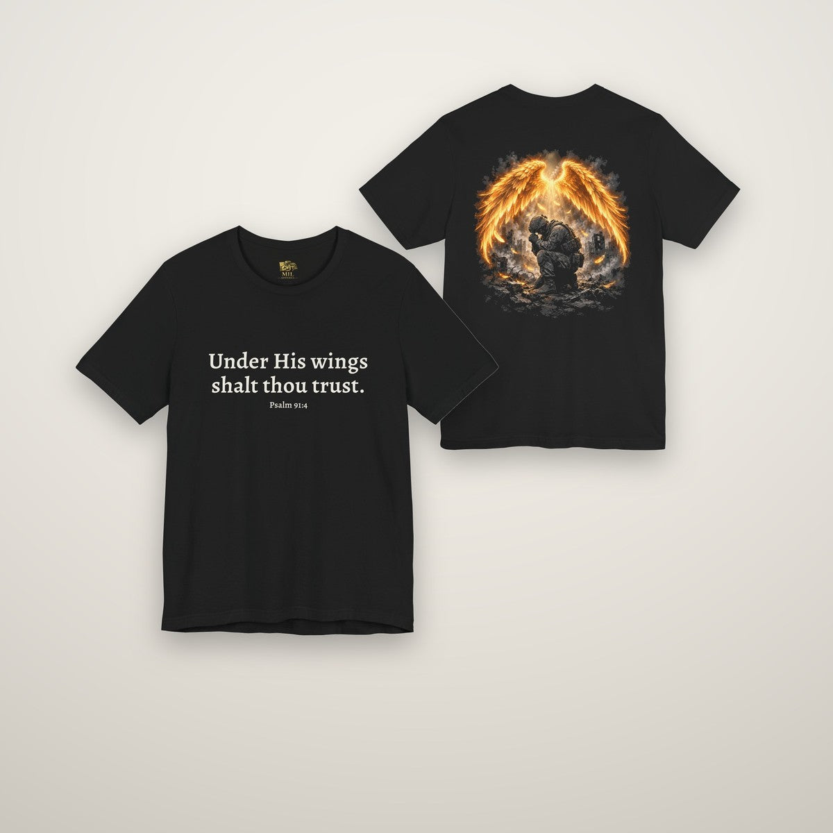 Psalm 91 Soldier's Psalm tee in black, front and back