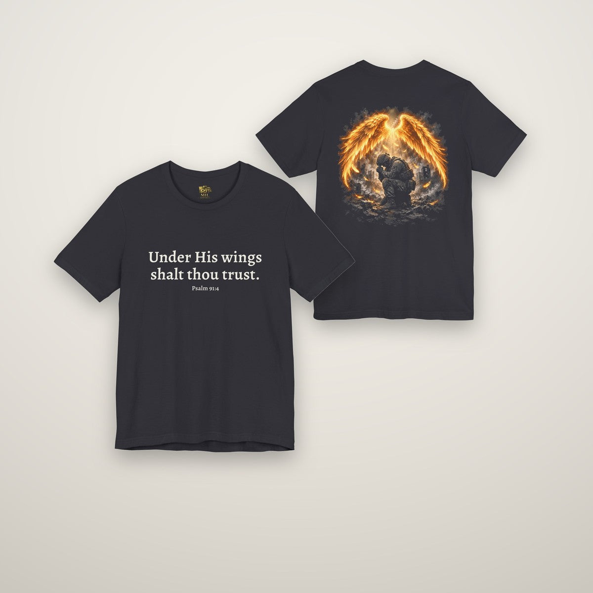 Psalm 91 tee in dark grey, front and back