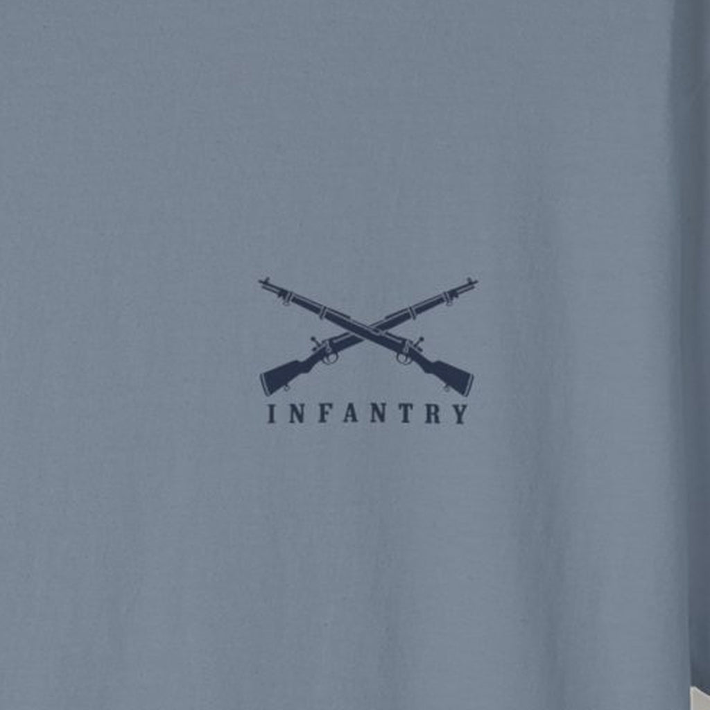 Close-up of the Infantry crossed rifles chest print