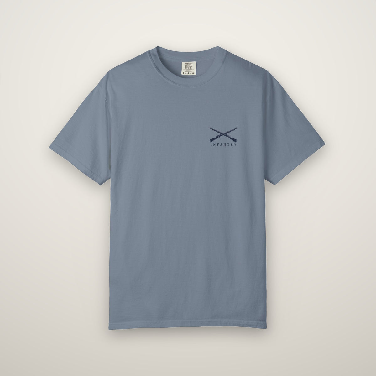 Why Is the Sky Blue Infantry tee front, Infantry crossed rifles on the left chest