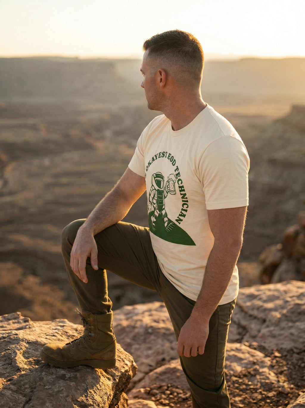 World's Okayest EOD Technician tee, sand, front view