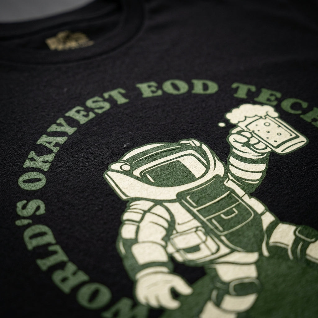 World's Okayest EOD Technician tee, white, front view